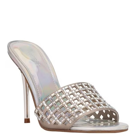 GUESS Mably Rhinestone Stiletto Dress Sandals Mules Sexy High Heels NEW SZ 10M - Picture 2 of 16